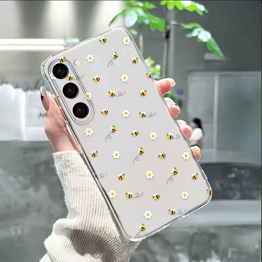 Samsung Galaxy A55 - Şeffaf TPU Sevimli Arı Papatya Desenli